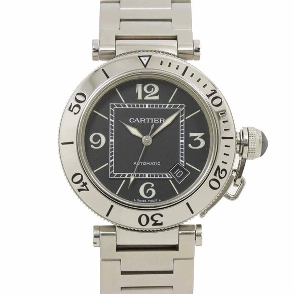 Cartier Pasha Seatimer W31077M7 Automatic Date Black Dial Mens Watch 90284604 - Picture 1 of 7